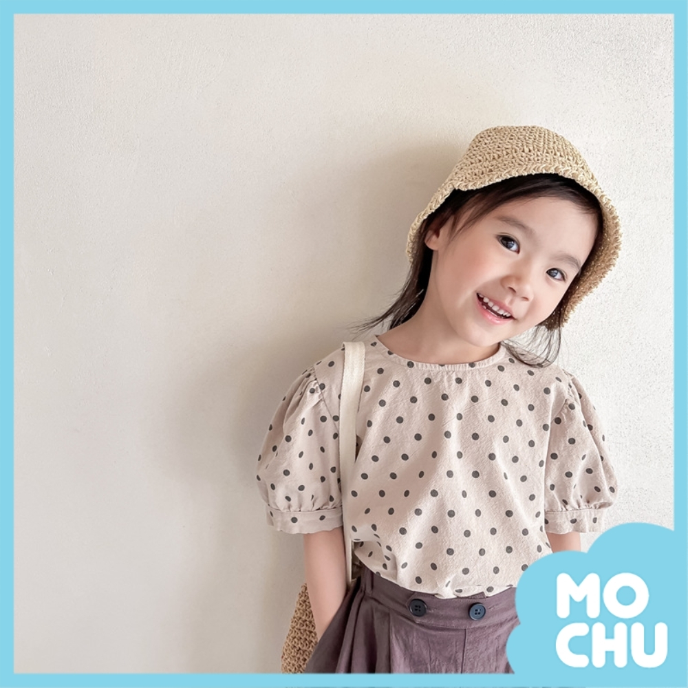 圓點棉麻泡泡袖上衣(兩色)