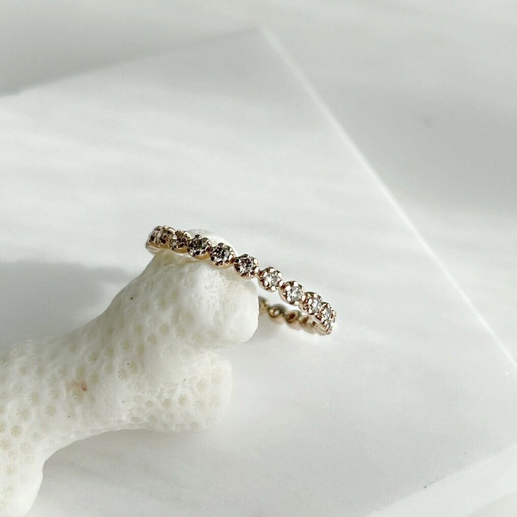 14k整圈小花亮棕鑽戒指