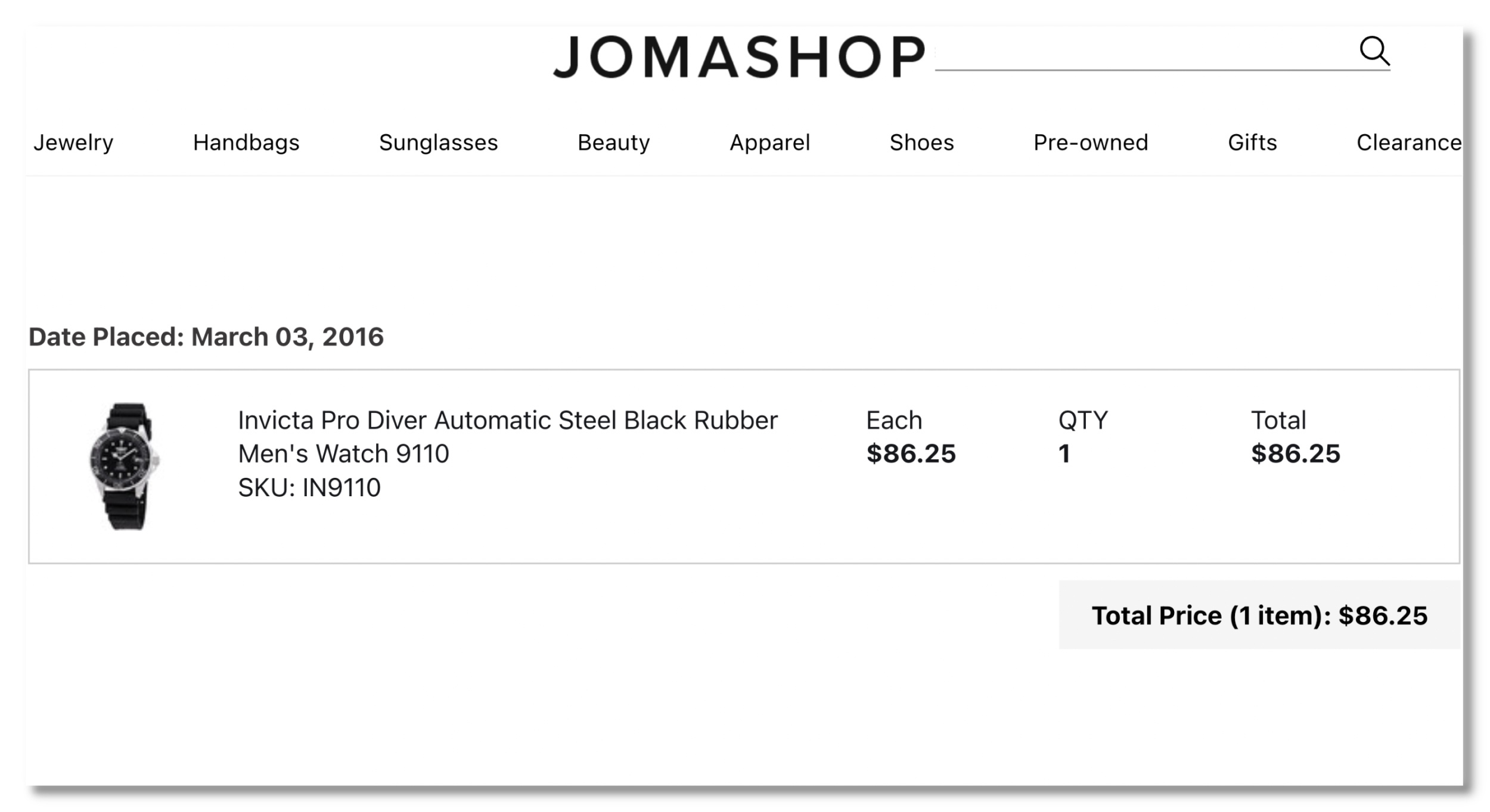 Jomashop最早訂單