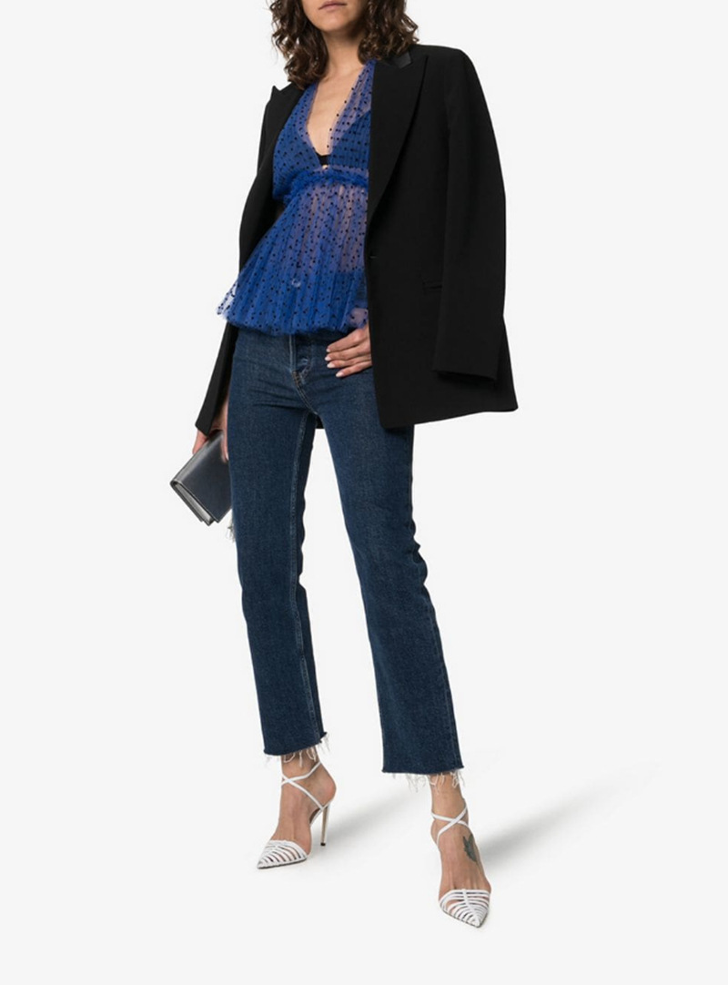 尖頭線條真皮裸跟鞋(黑/白)