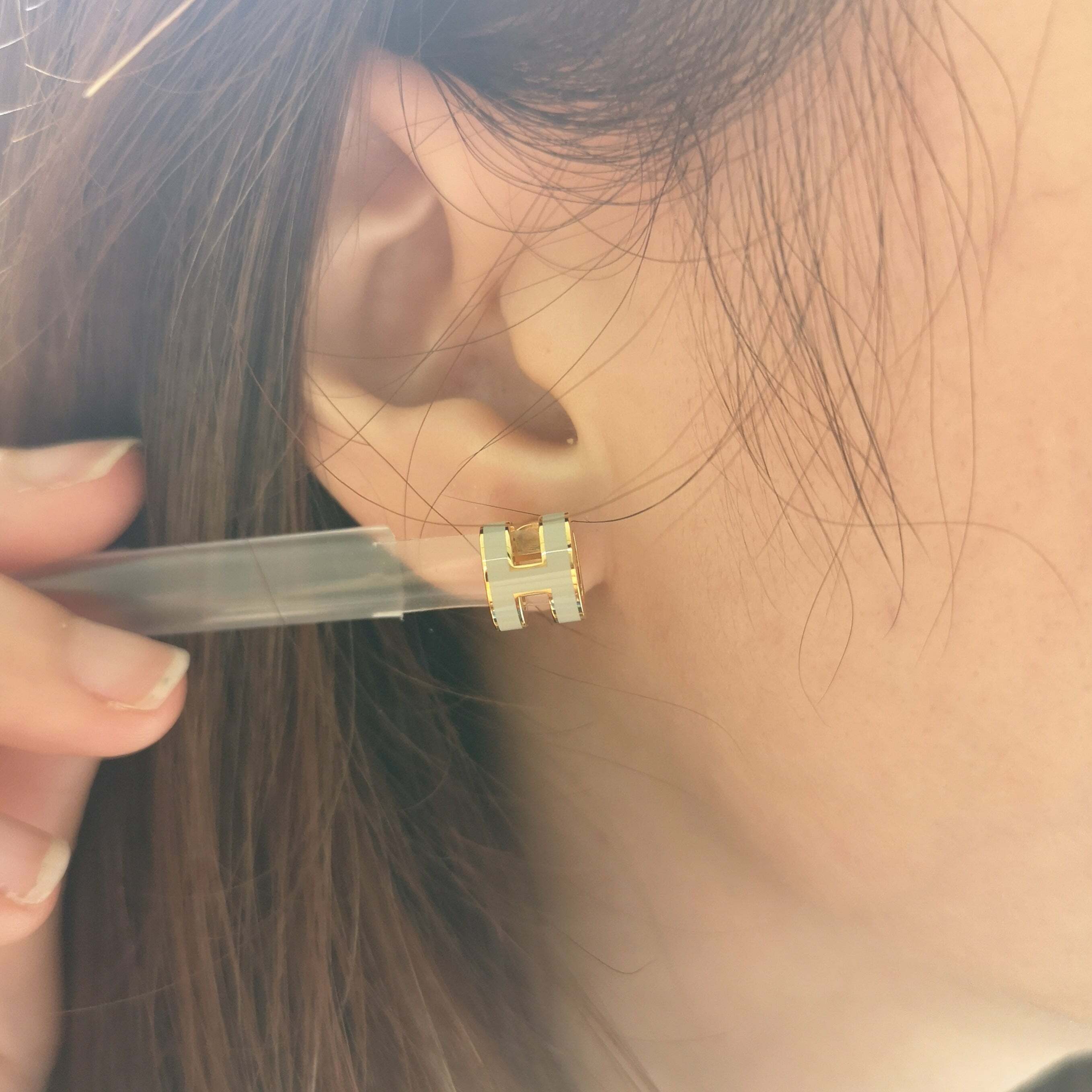 HERMES Mini Pop H 耳環(奶茶灰x金)