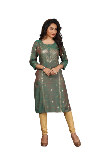 Sonali Women's Green Shading Gold Print Soft Cool Kutis Jippa Top / Mix and Match Wear / Indian Traditional Wear Top / Plus Size Kurtis / Baju Muslimah Baju Q1706A