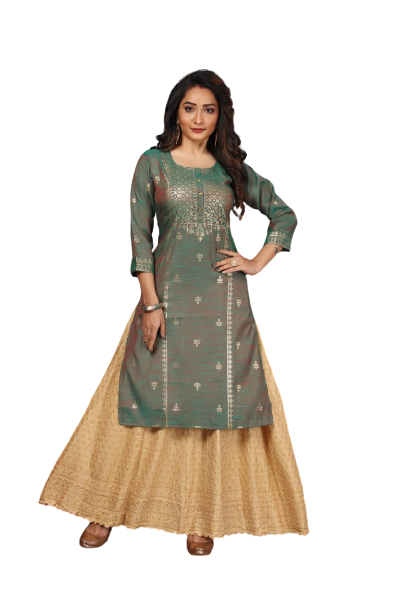Sonali Women's Green Shading Gold Print Soft Cool Kutis Jippa Top / Mix and Match Wear / Indian Traditional Wear Top / Plus Size Kurtis / Baju Muslimah Baju Q1706A