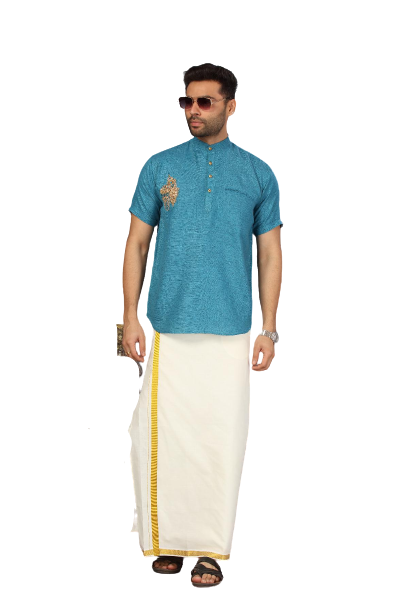 Sonali Men's Turqouise Blue Linen Shirt With Pocket / Indian Traditional Men Short Sleeve Jippa/ Big Size Men's Shirt Jippa / Baju Lelaki Q1722