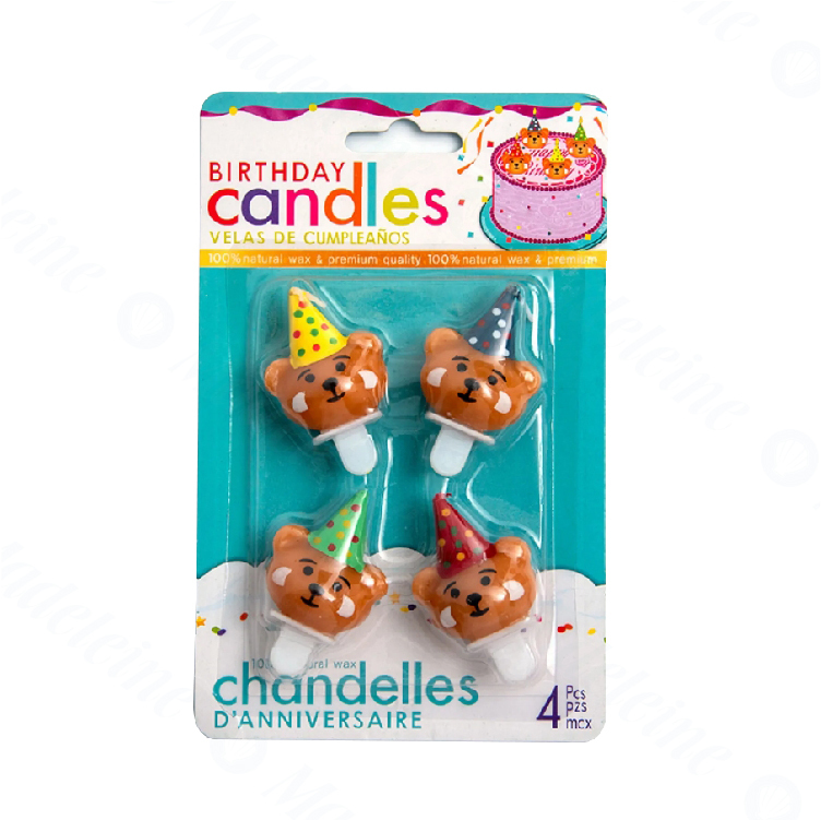 [ 包裝材料 ] 生日帽小熊造型蠟燭 4入