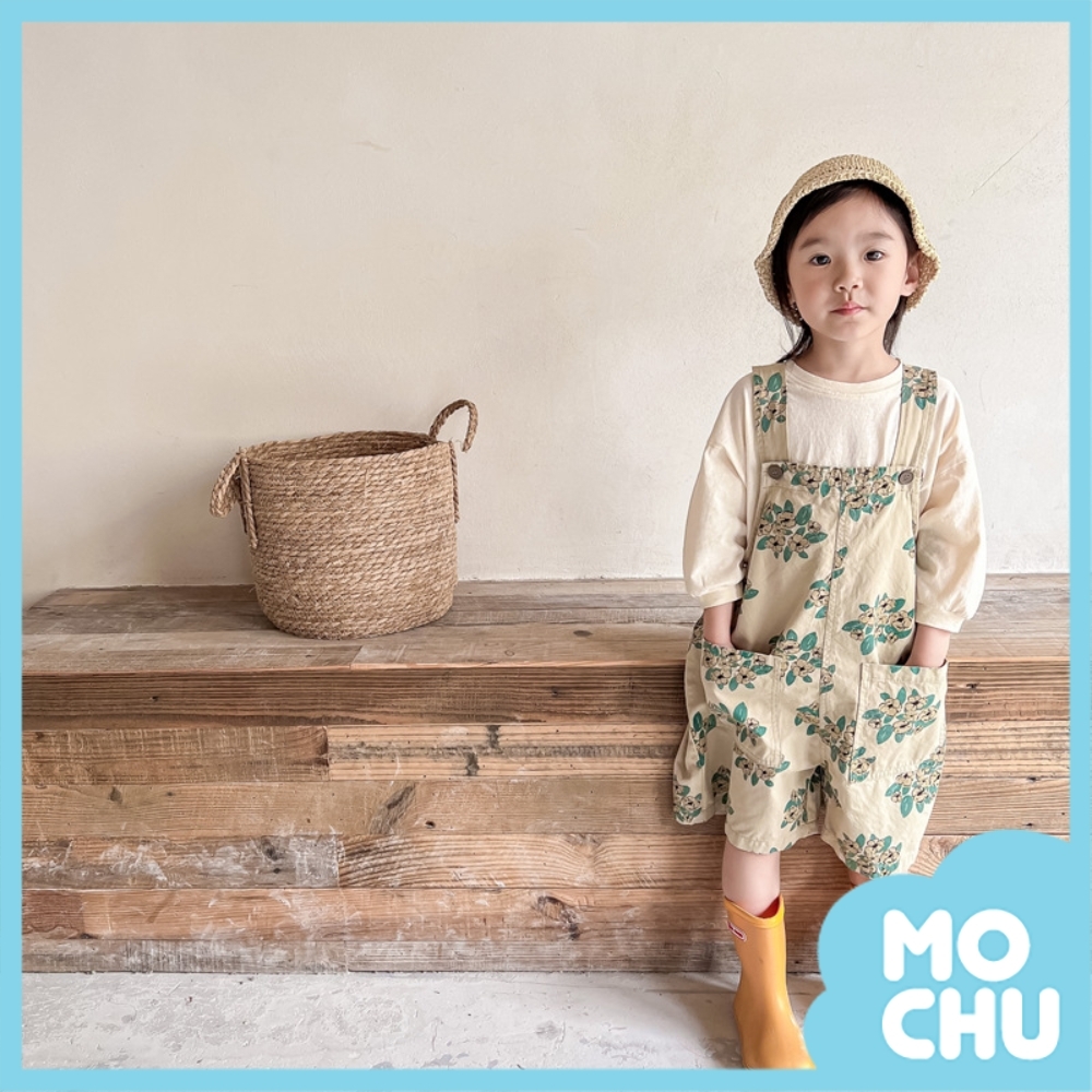 小花五分背帶褲(兩色)