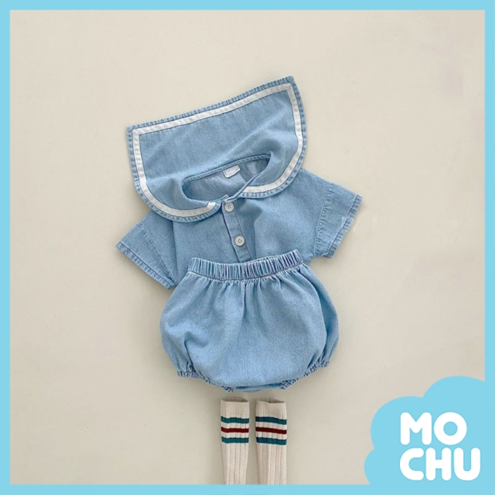 海軍領牛仔淺藍色套裝