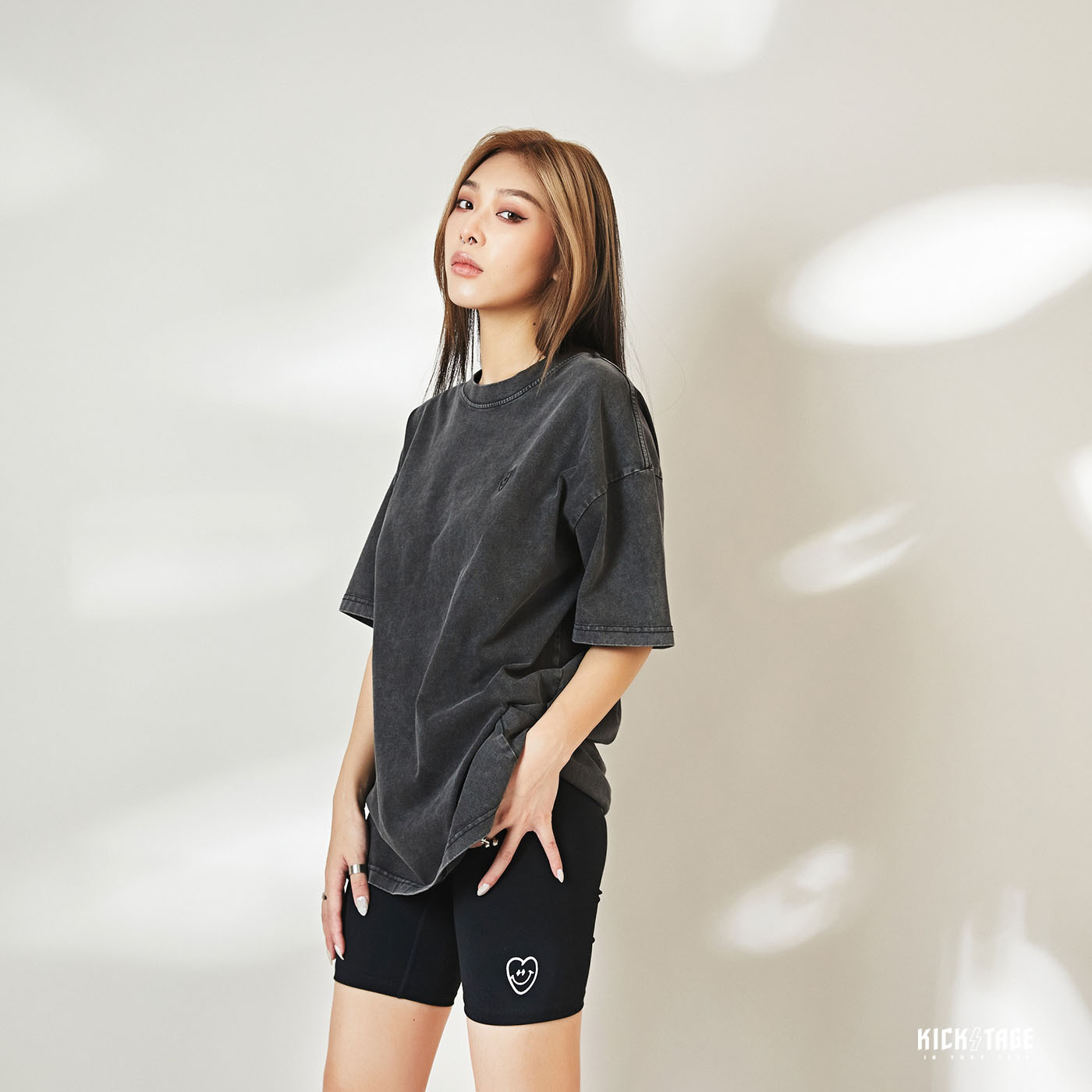 #KEEP BIKE SHORTS 黑色 灰色 五分 微笑愛心 刺繡 高腰 馬褲 緊身褲 內搭褲 單車褲 女款【KS118】