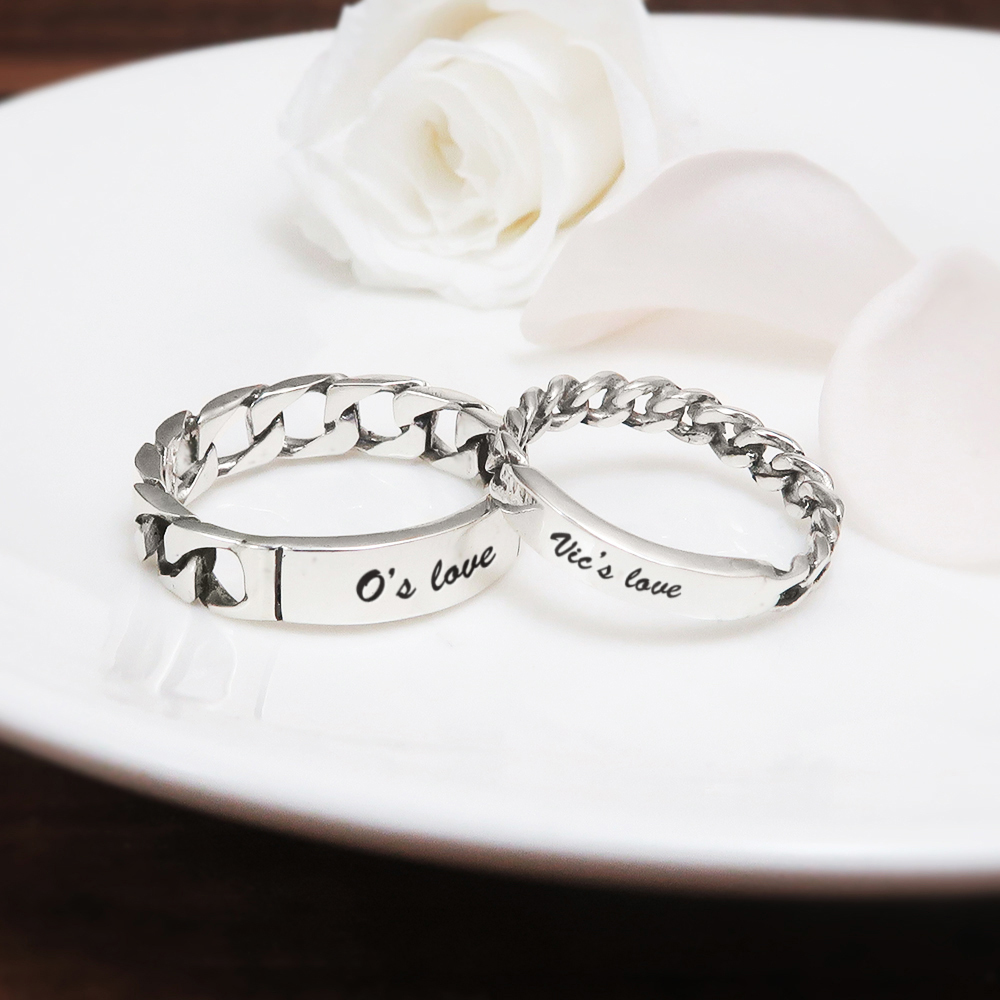 心心相繫 對戒組 情侶款 刻字訂製 925純銀戒指 情侶對戒 指紋戒指