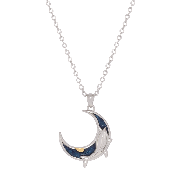 純銀對鍊，情侶項鍊 月亮鯨魚造型；讓我們在夢中相遇（2669男款）
