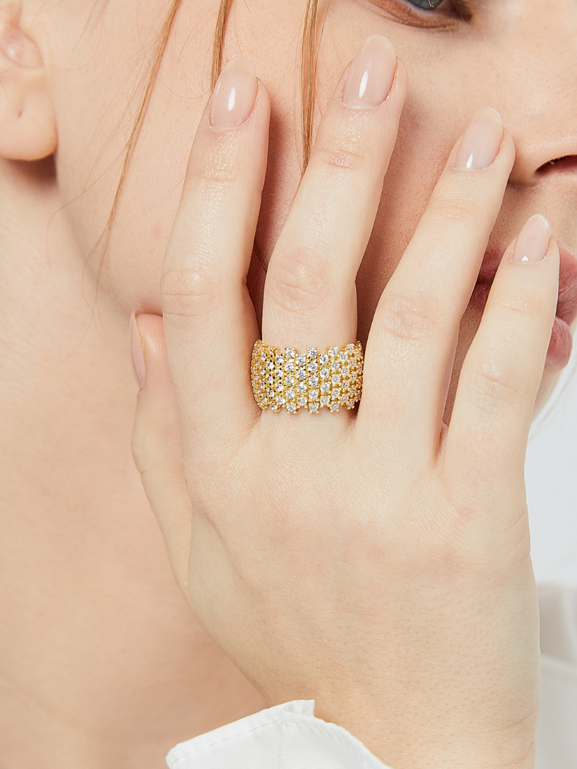 Frances 密鑲滿鑽寬版可調式戒指