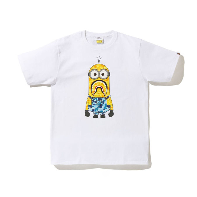A BATHING APE X MINIONS TEE 07 短T 迷彩吊帶褲 迷彩鯊魚小小兵 白色/黃色
