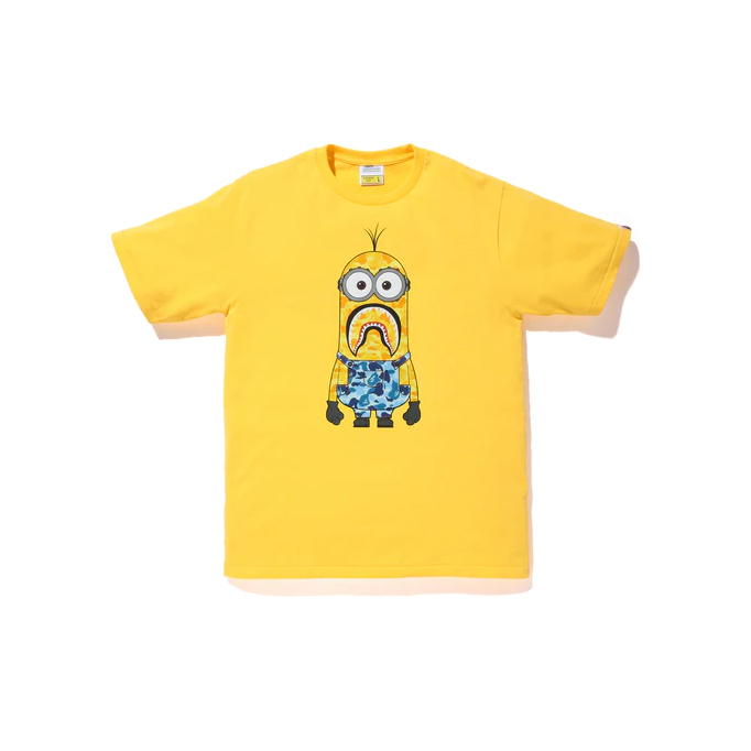 A BATHING APE X MINIONS TEE 07 短T 迷彩吊帶褲 迷彩鯊魚小小兵 白色/黃色