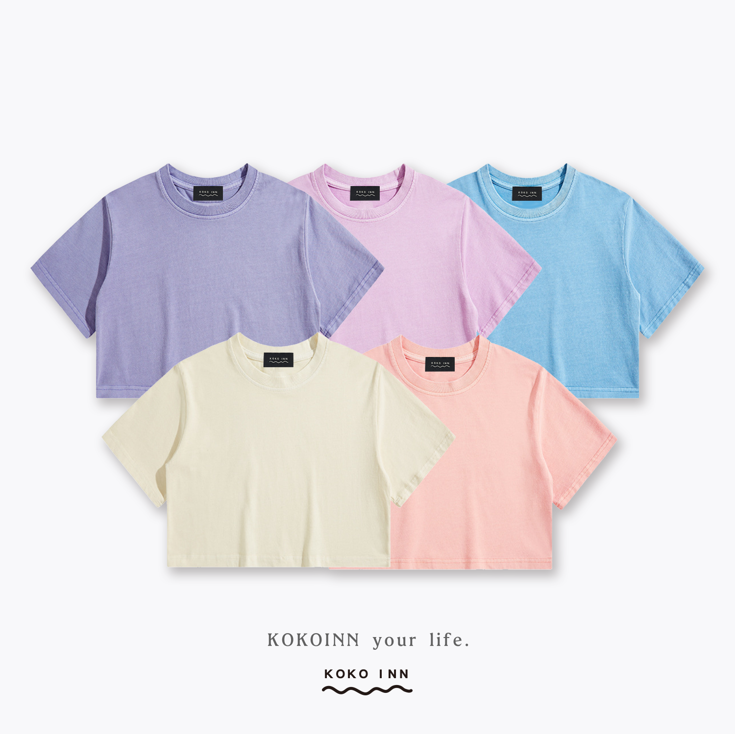 KOKOINN 水洗純色短版上衣 - 糖果色系