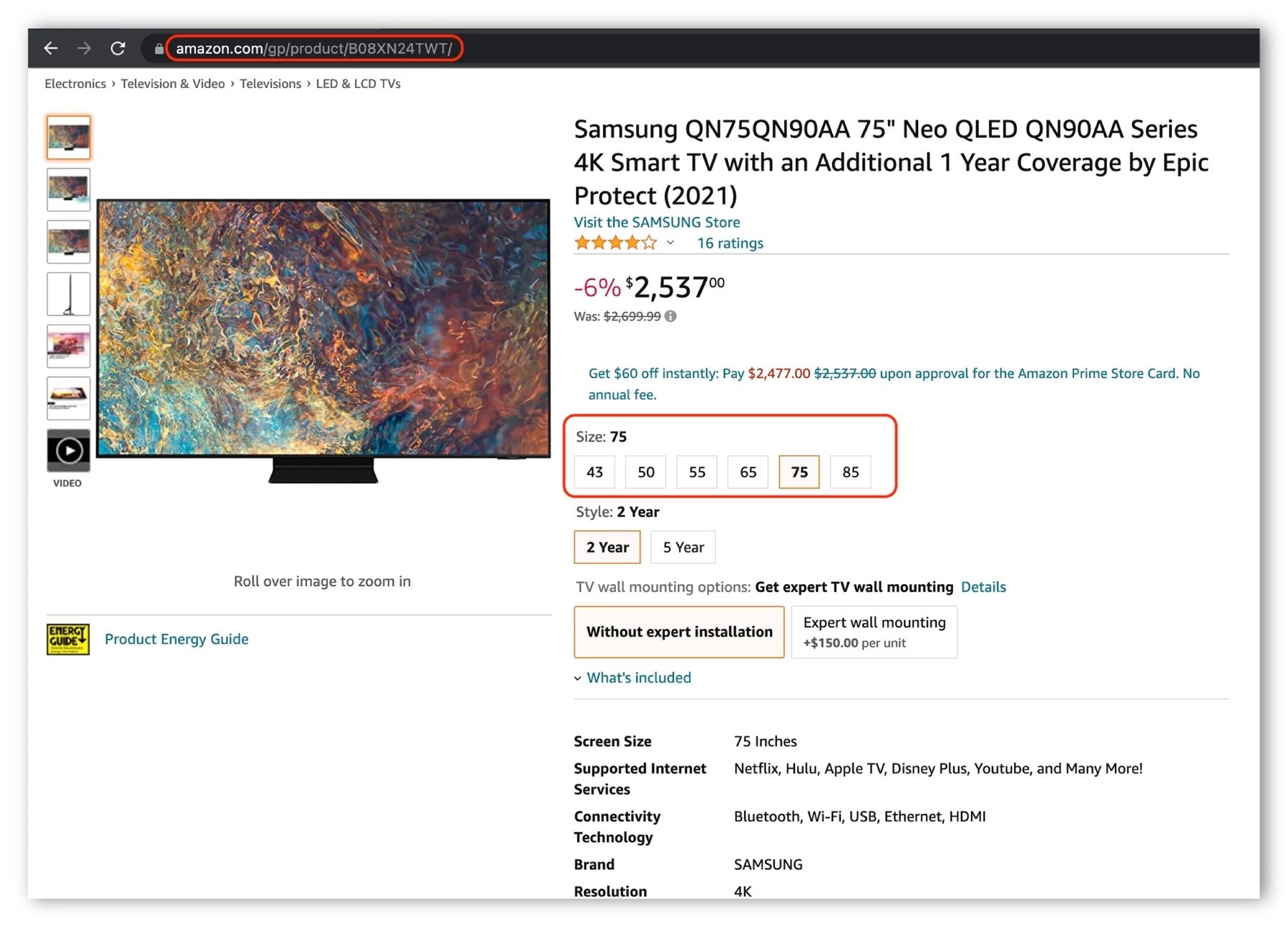 美國亞馬遜買電視