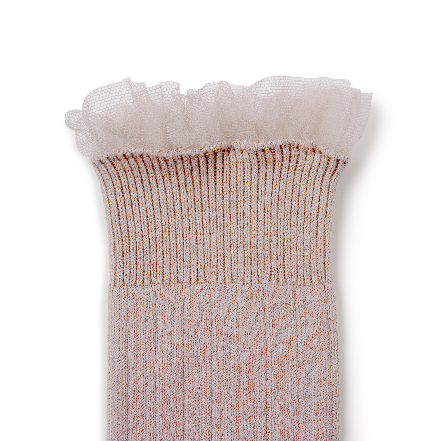 COLLÉGIEN - Manon Tulle Frill Ribbed Knee-High Socks（Vieux Rose）