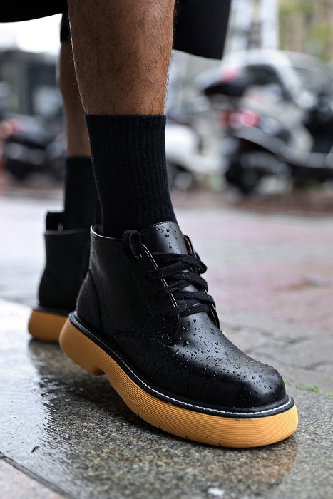 配色外側縫線細節半高筒軍靴