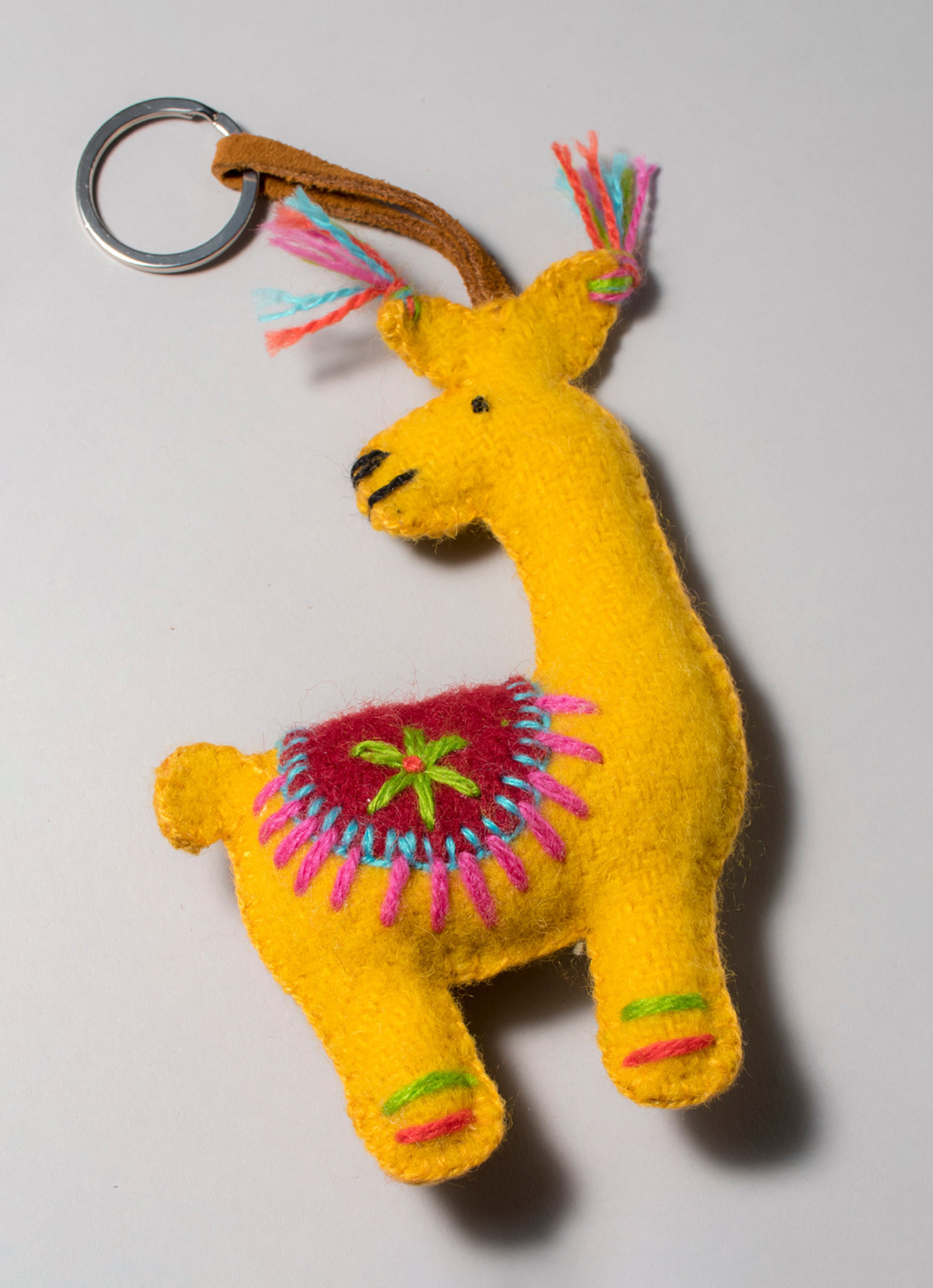 【秘魯國家館】ST.MALO 秘魯工匠手工刺繡表情包羊駝鑰匙圈-2230UH-15CM-小眼好嗨森-黃