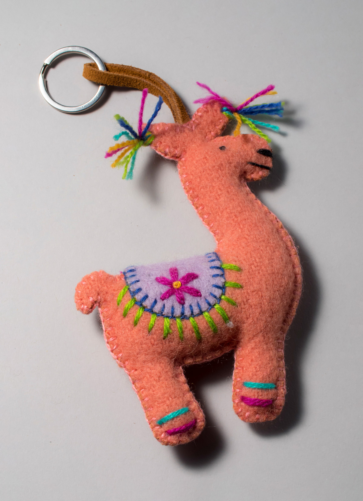 【秘魯國家館】ST.MALO 秘魯工匠手工刺繡表情包羊駝鑰匙圈-2230UH-15CM-小眼好嗨森-橘
