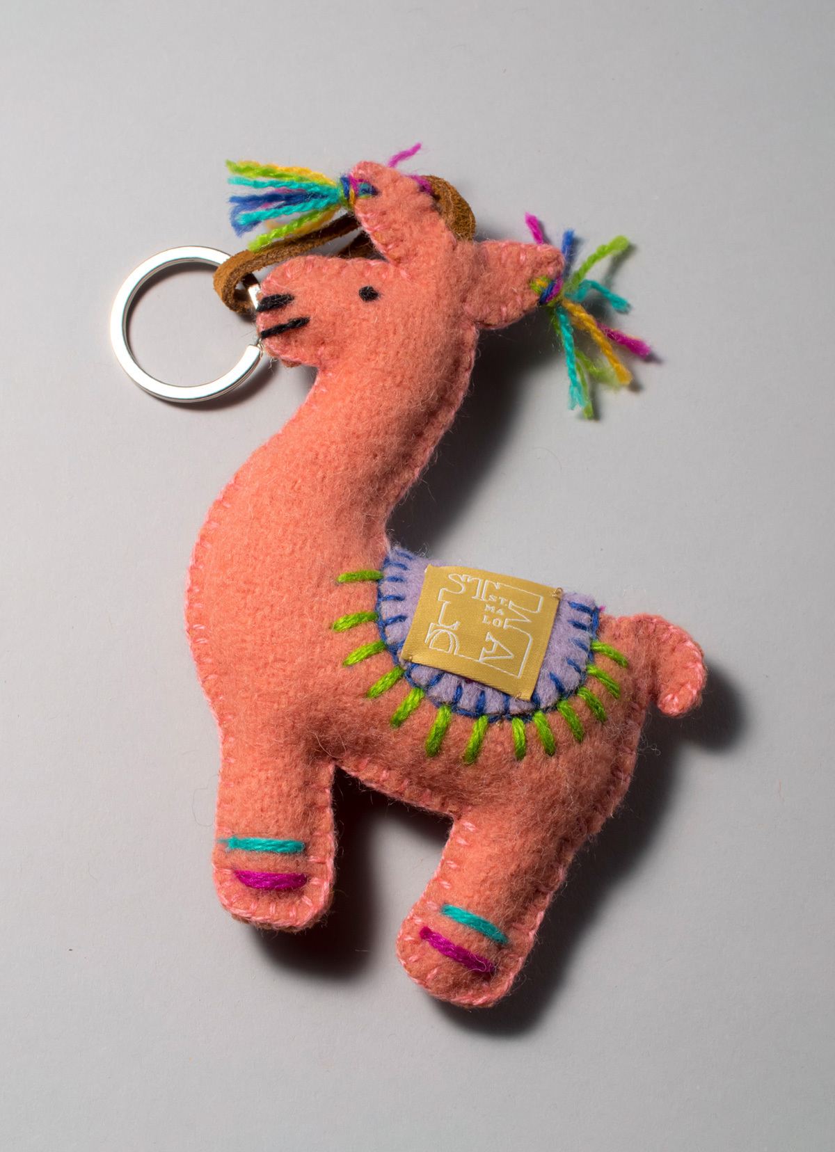 【秘魯國家館】ST.MALO 秘魯工匠手工刺繡表情包羊駝鑰匙圈-2230UH-15CM-小眼好嗨森-橘
