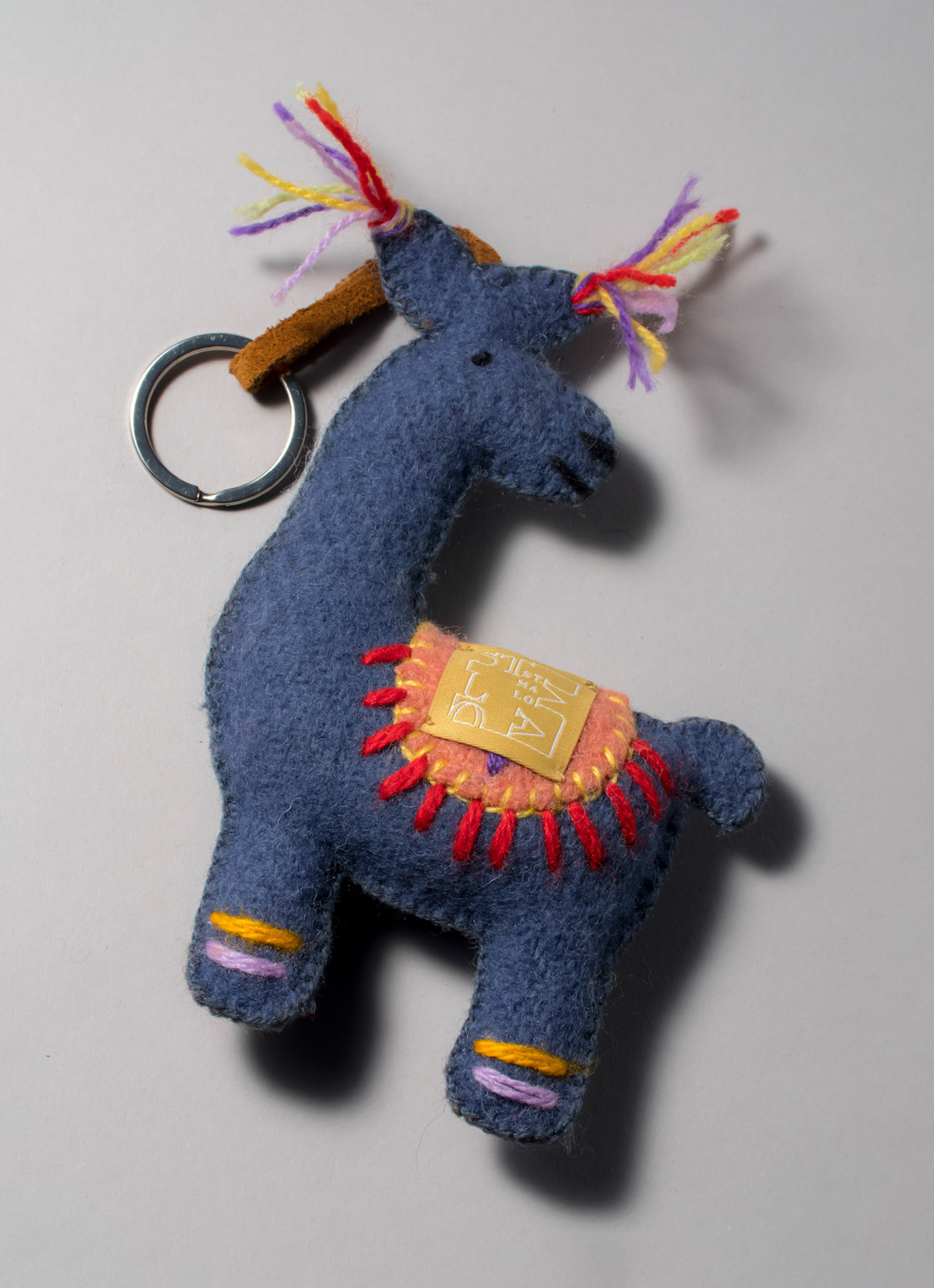 【秘魯國家館】ST.MALO 秘魯工匠手工刺繡表情包羊駝鑰匙圈-2230UH-15CM-小眼好嗨森-藍