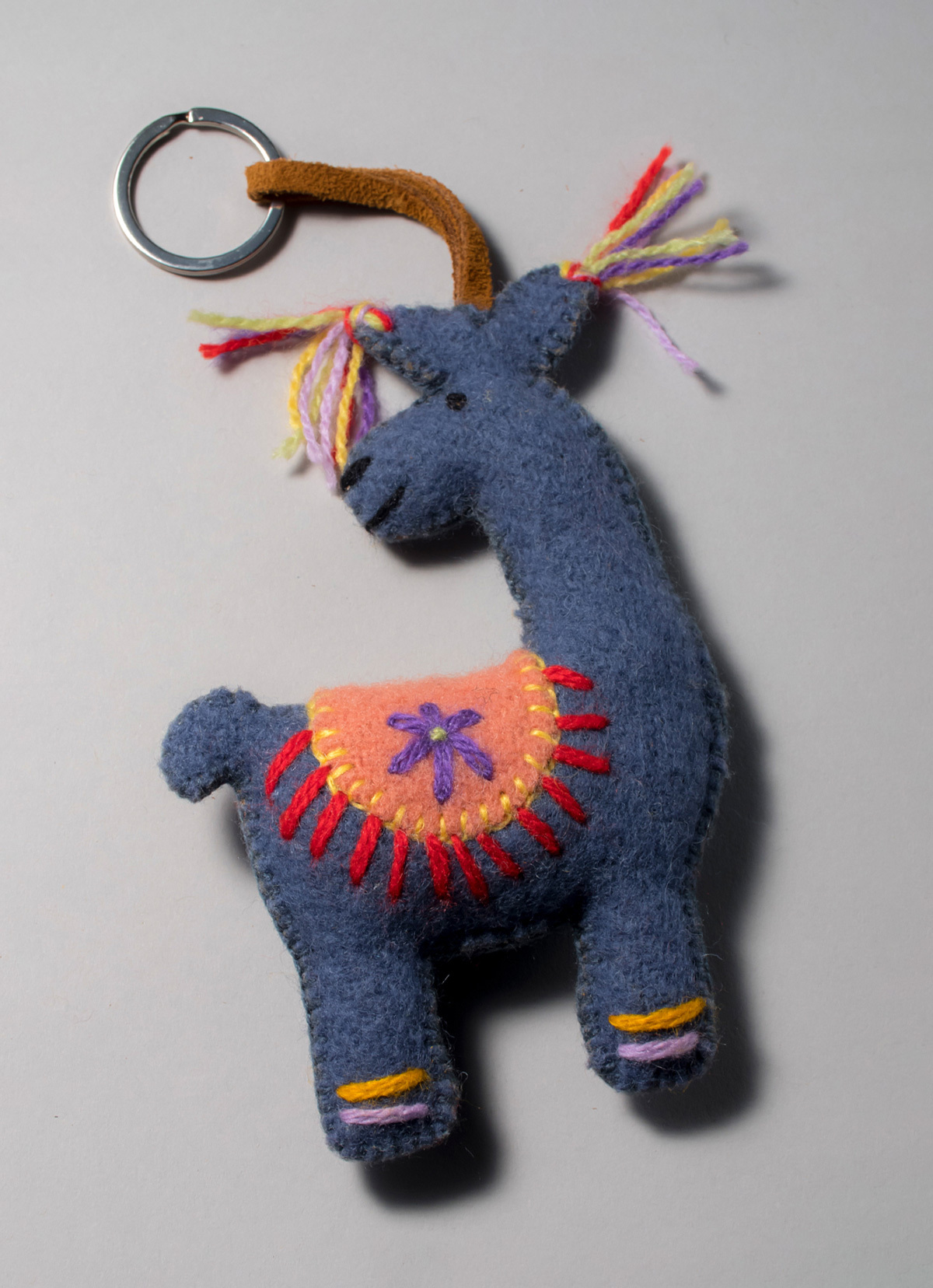 【秘魯國家館】ST.MALO 秘魯工匠手工刺繡表情包羊駝鑰匙圈-2230UH-15CM-小眼好嗨森-藍