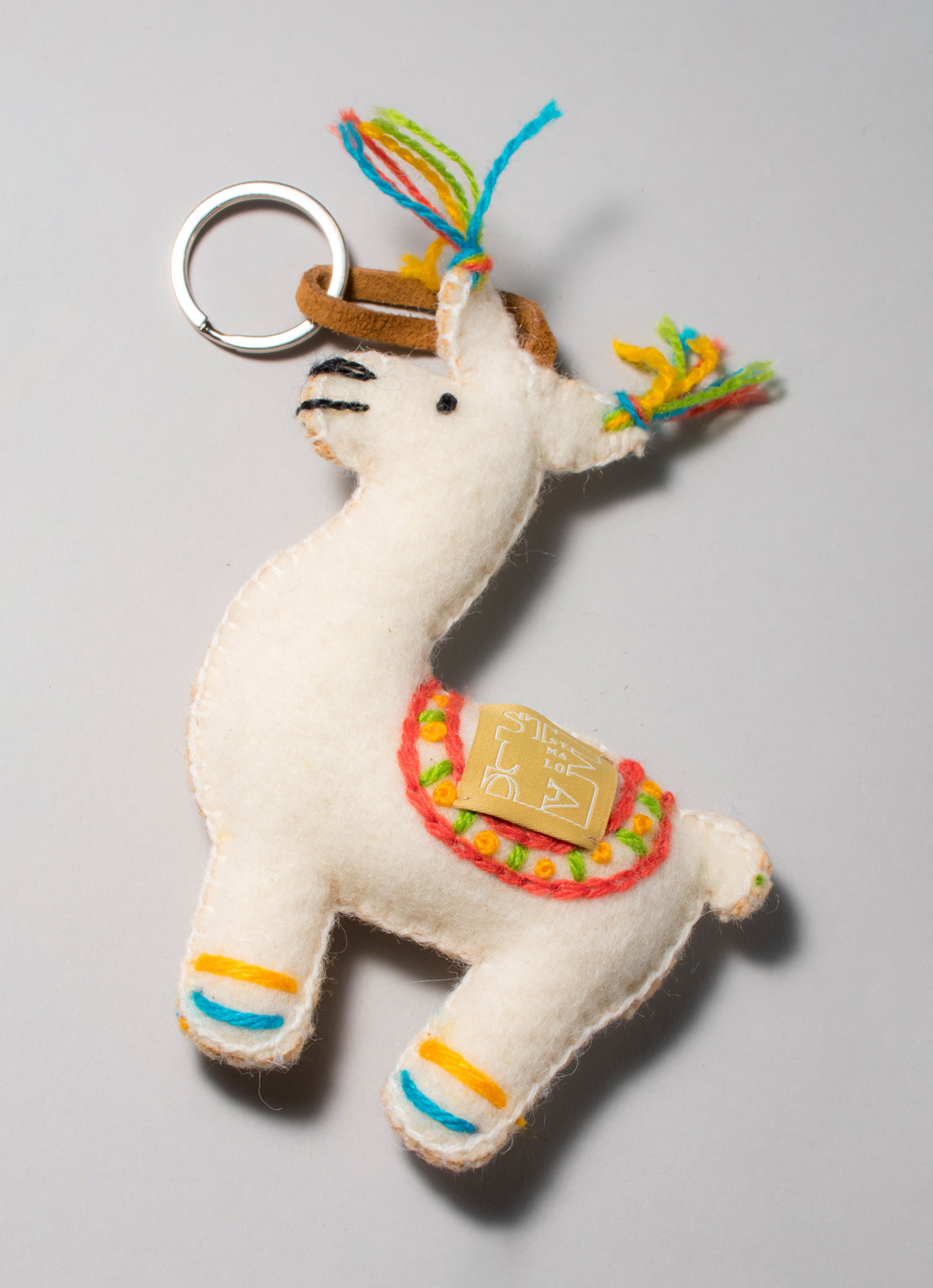 【秘魯國家館】ST.MALO 秘魯工匠手工刺繡表情包羊駝鑰匙圈-2230UH-15CM-小眼好嗨森-白