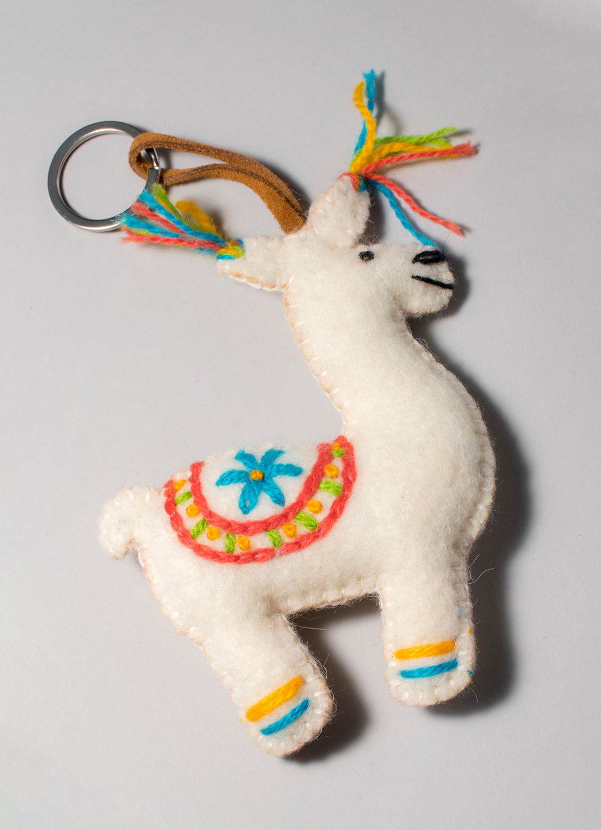 【秘魯國家館】ST.MALO 秘魯工匠手工刺繡表情包羊駝鑰匙圈-2230UH-15CM-小眼好嗨森-白