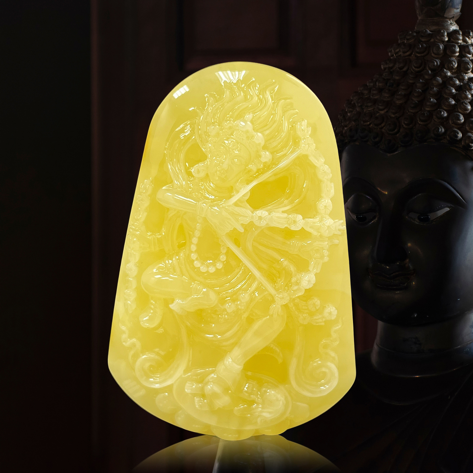 (已結緣)收藏級天然波羅的海藏傳精雕咕嚕咕咧佛母掛牌