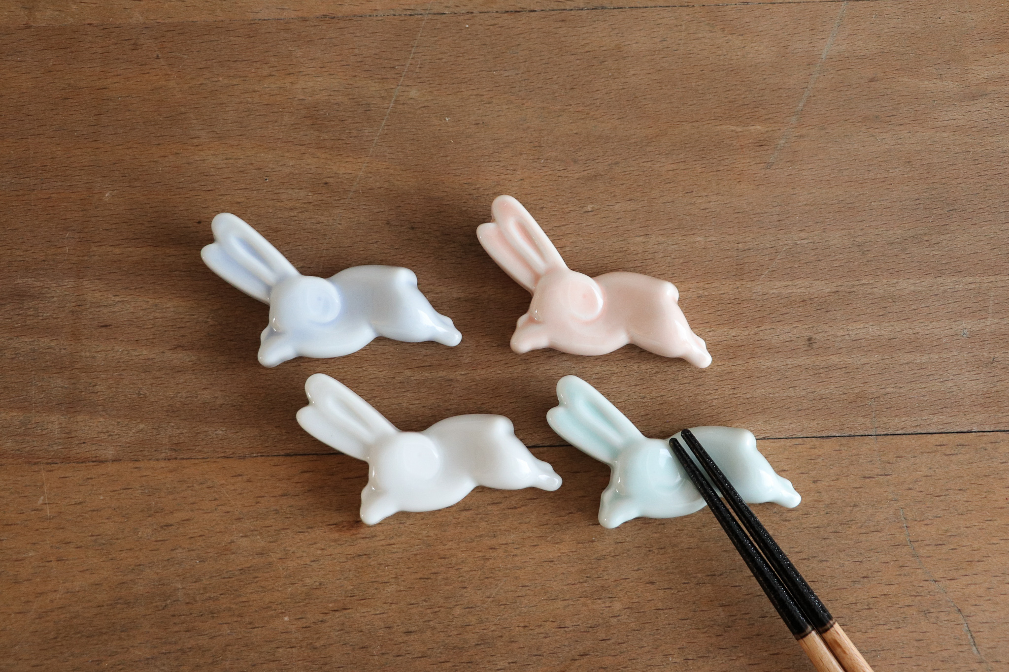 日本 美濃燒 月見兔子筷架