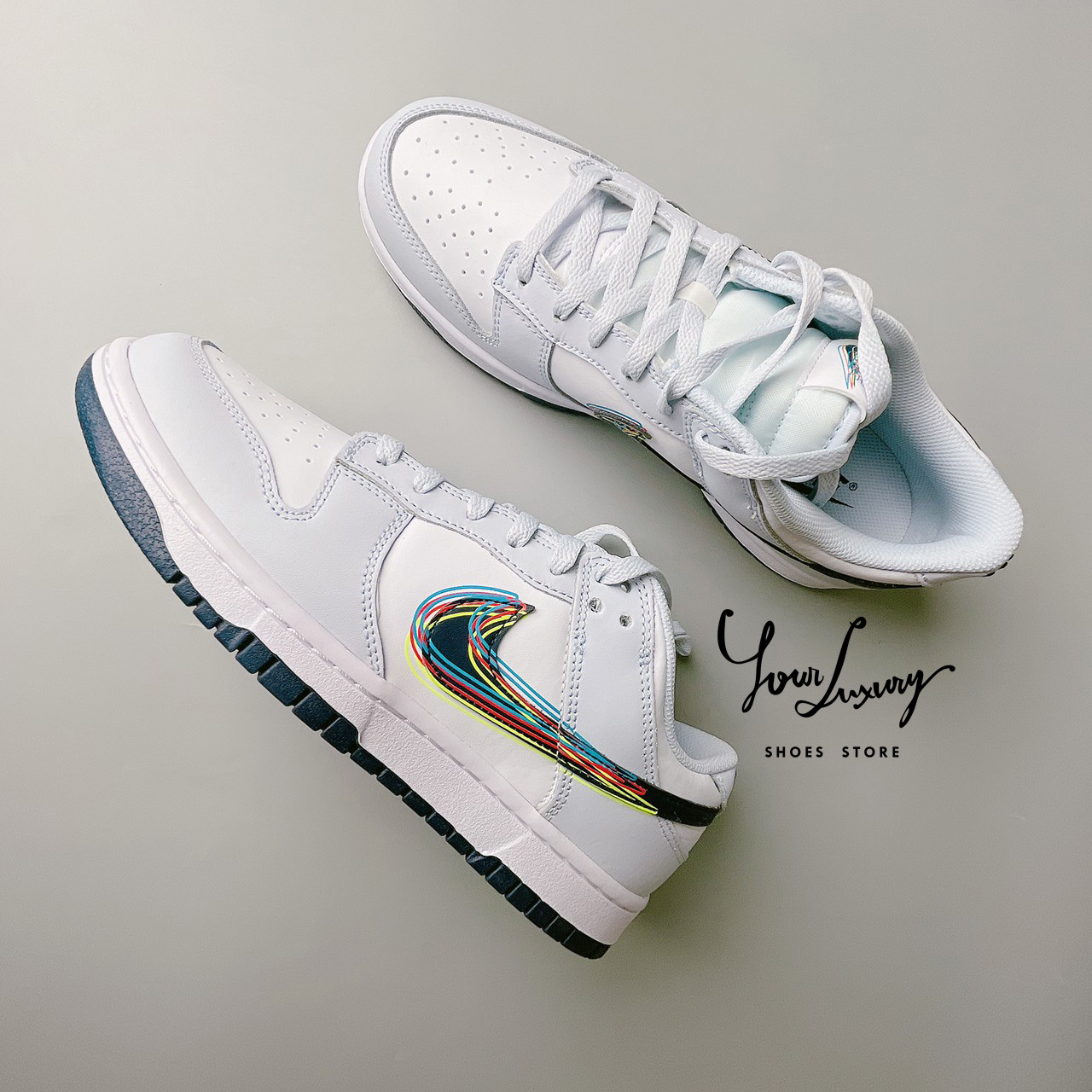 【Luxury】Nike Dunk Low 3D Swoosh Rainbow 立體感 白灰 煙灰 板鞋  男鞋