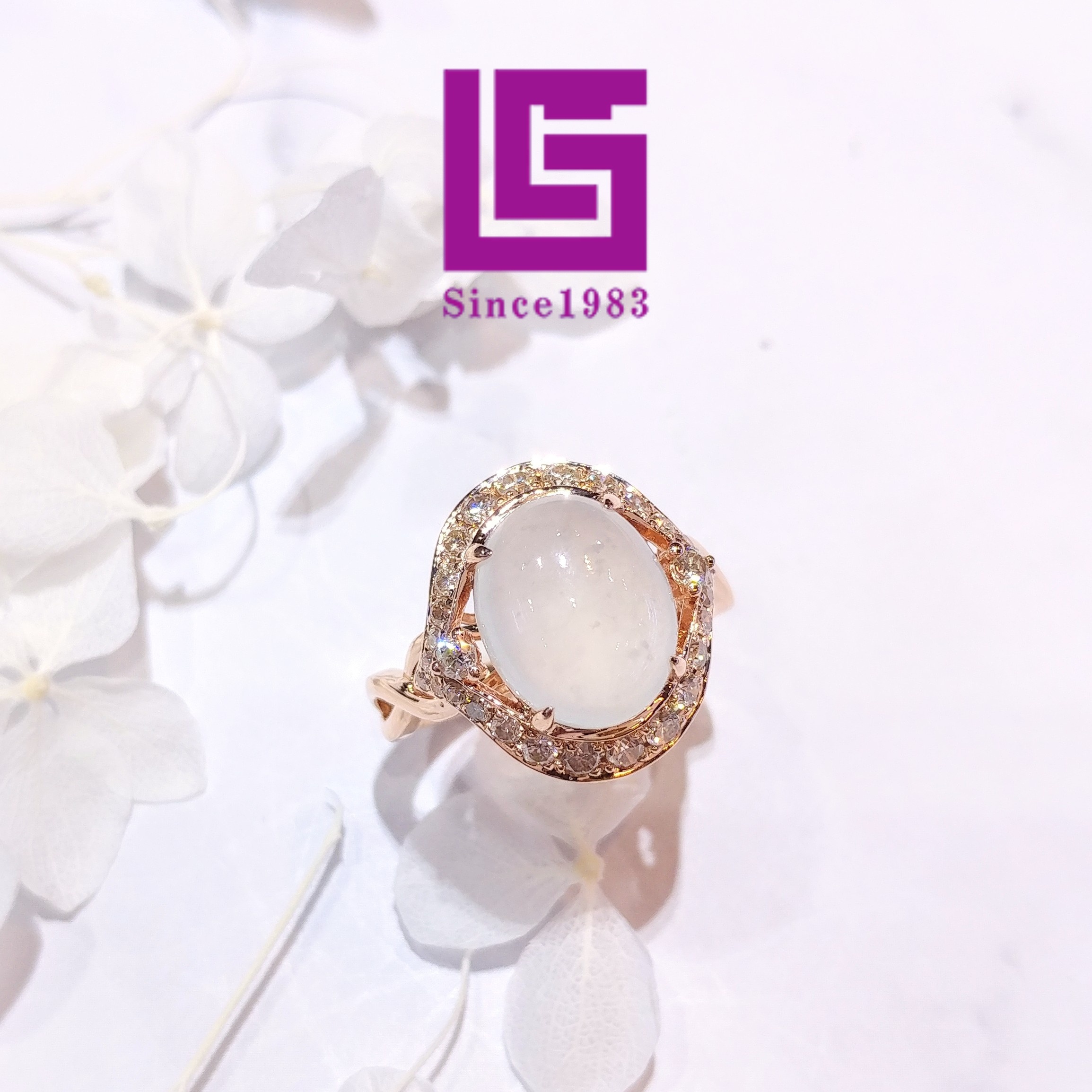 18K Rose Gold Jade and 0.50ct Diamond Ring