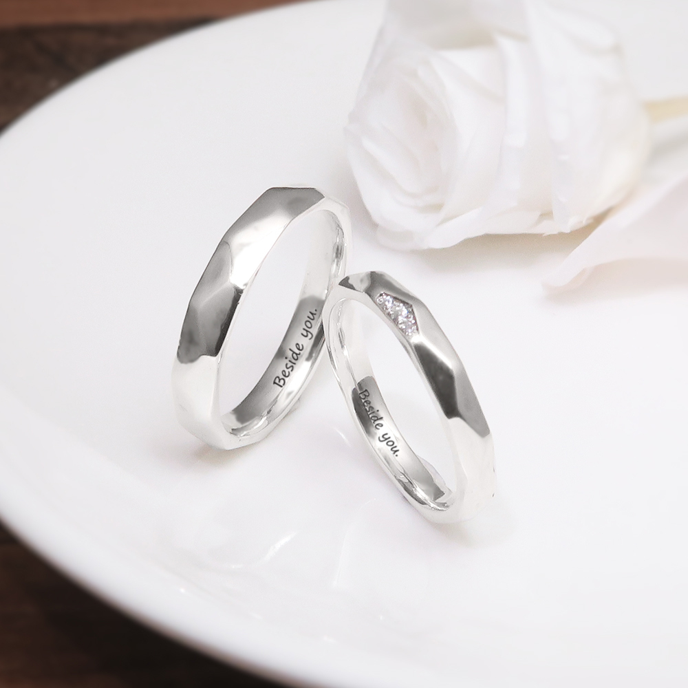 菱形角面 對戒組 情侶款 刻字訂製 925純銀戒指 情侶對戒 指紋戒指