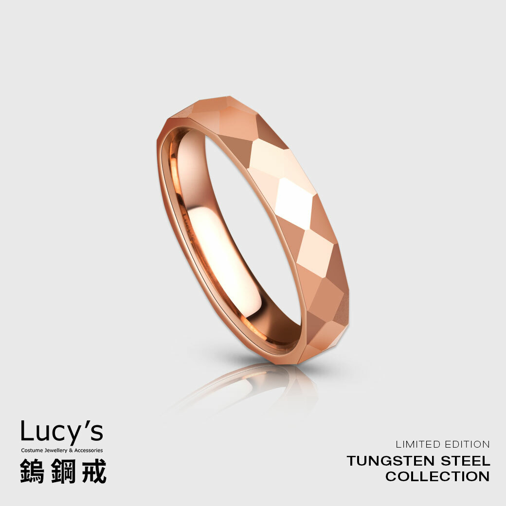 鎢鋼戒｜3.5MM大菱格切割 (玫金) 戒指 (102162-102172)