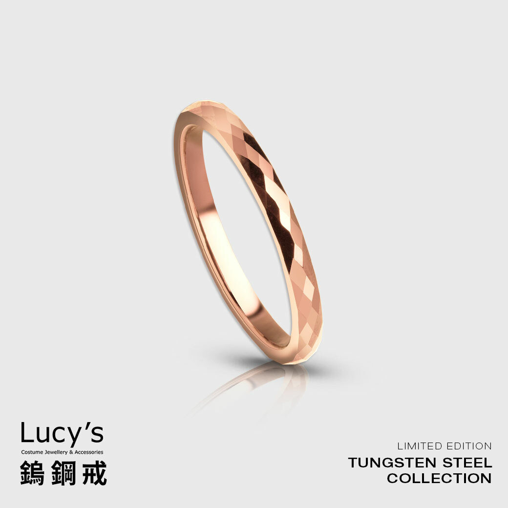 鎢鋼戒｜2MM密菱格切割 (玫金) 戒指 (47300-51022)