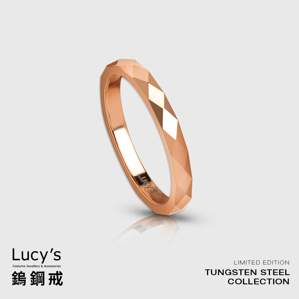 鎢鋼戒｜2MM大菱格切割 (玫金) 戒指 (51016-51024)