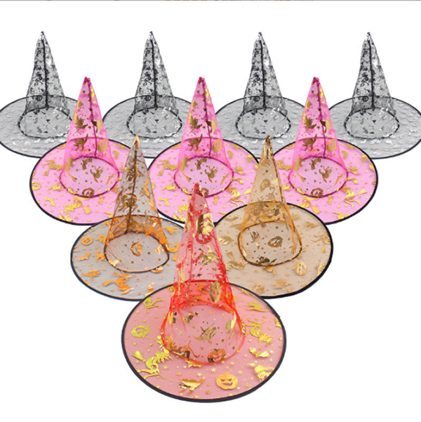 現貨區 萬聖節燙金紡紗巫婆帽 WM022