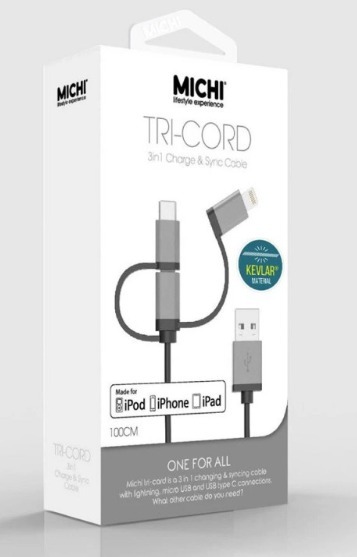 Michi 3 in 1 Charge & Sync Cable 1M