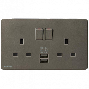 西門子 DELTA®arina 13A 雙位開關插座(帶USB插頭)(冰川白/玫瑰金/永恆灰/香檳金)