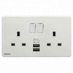 西門子 DELTA®arina 13A 雙位開關插座(帶USB插頭)(冰川白/玫瑰金/永恆灰/香檳金)