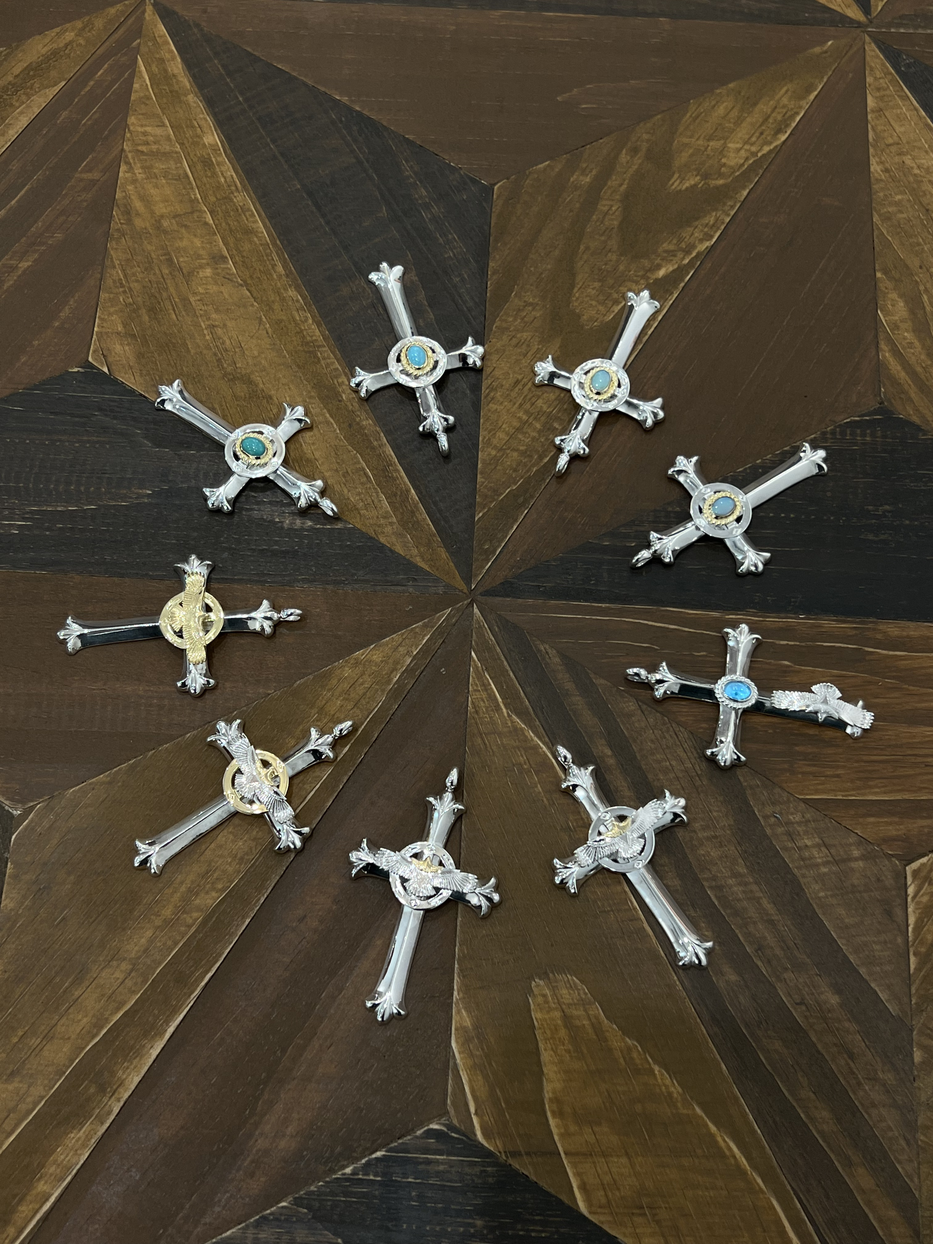 舊版銀輪金繩松石十字架