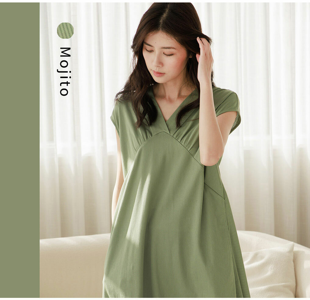 午後沙灘V領洋裝-Mojito