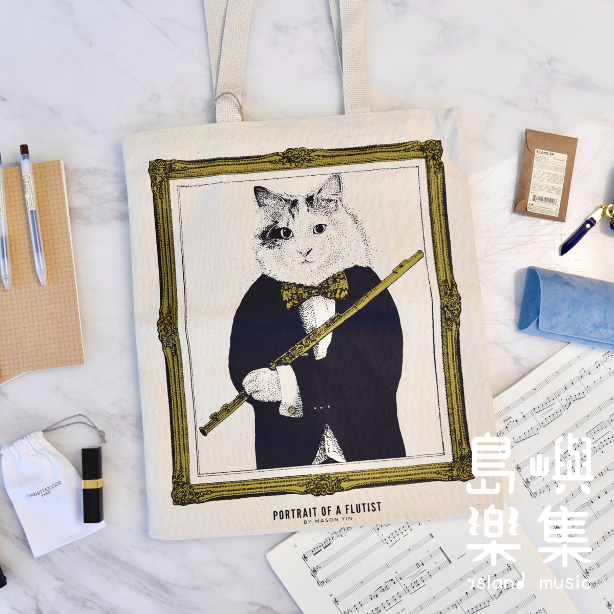 【長笛】古典音樂貓帆布袋