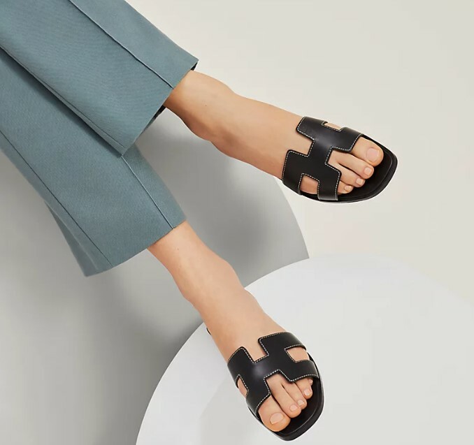 全新HERMES拖鞋 平底38.5碼 H021056Z 黑色牛皮 Oran sandal #BRAND NEW #香榭站正品