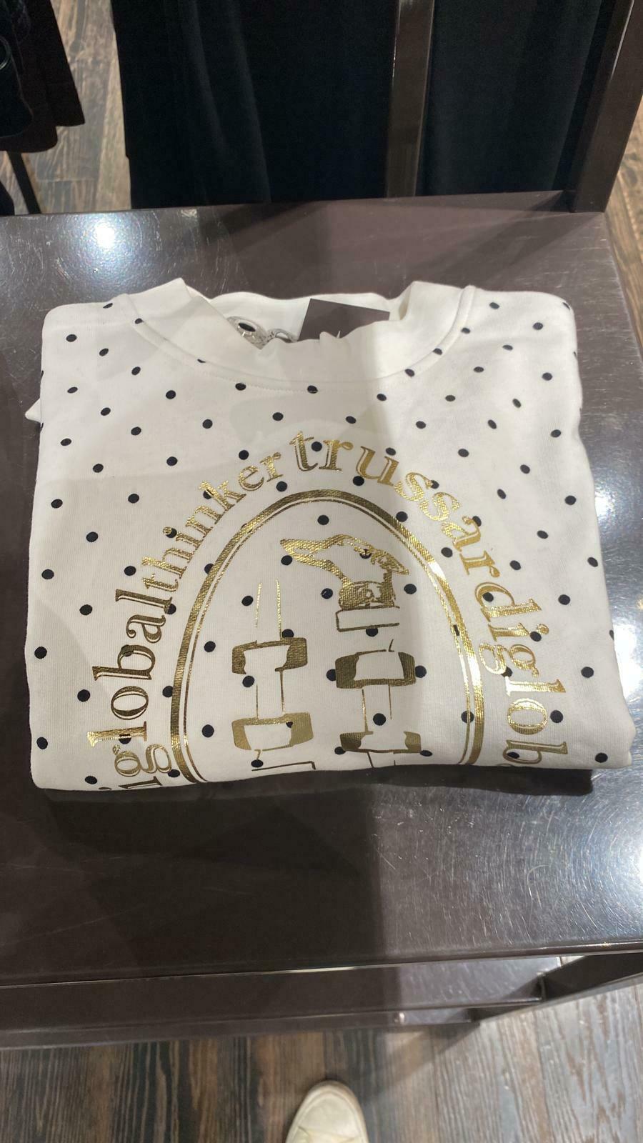 [S] TRUSSARDI BOXY FIT COTTON SWEATSHIRT METTALIC PRINT,WHITE, 56F00131_1T005058-W009 (STJ24)