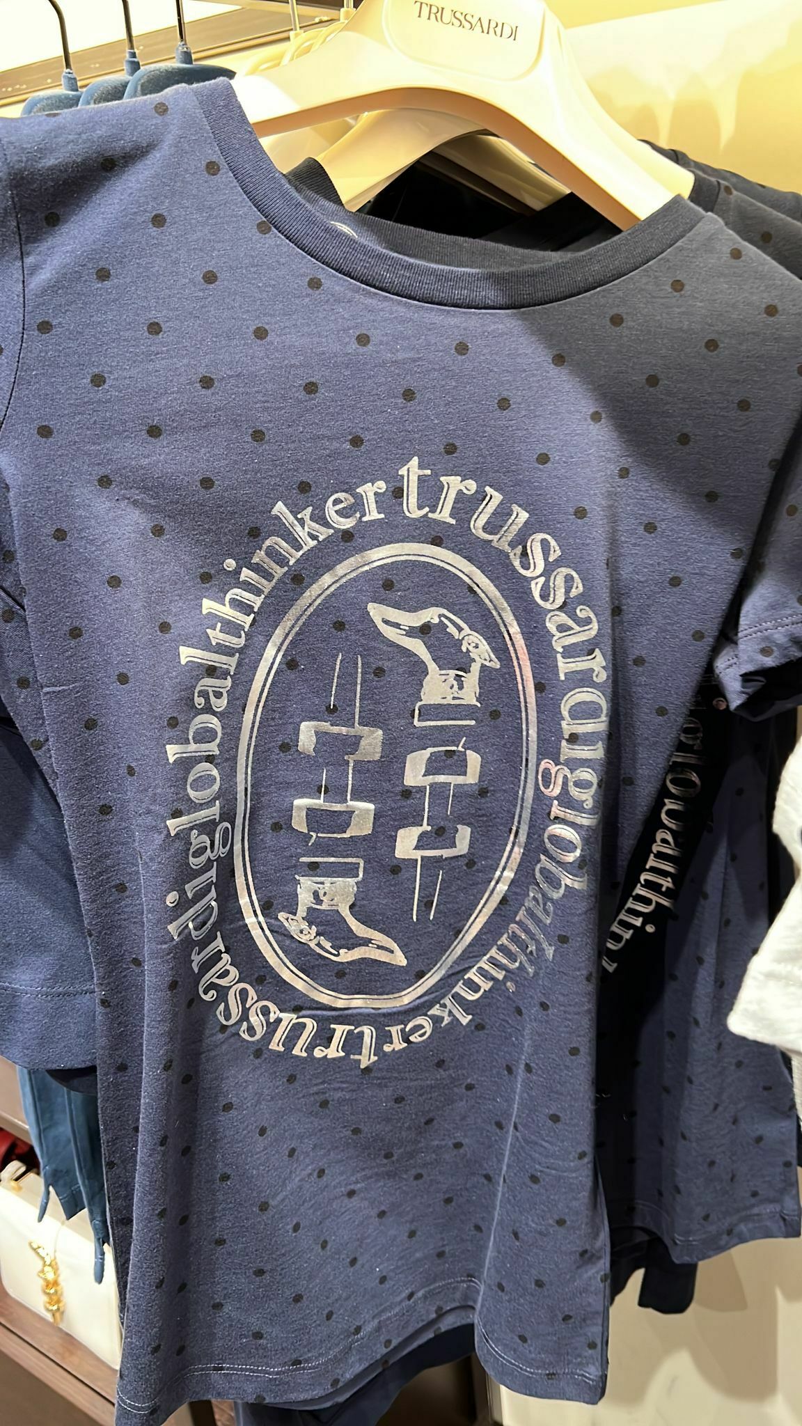 [S] TRUSSARDI SLIM FIT POLKA-DOT COTTON JERSEY T-SHIRT LEAD,NAVY BLUE, 56T00387_1T005061-U290 (STJ25)