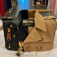 [S] MOSCHINO BIKER JACKET SHOULDER BAG,BLACK/KHAKI, 667111175890 (SM170)