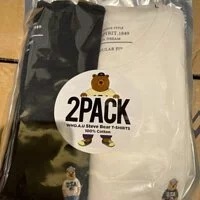 [S] WHO.A.U STEVE BEAR EMBROIDERY PATCH T-SHIRTS 2PACK, BLACK AND WHITE, WHRAC2102U19 [FINAL SALE] (SWAU20)