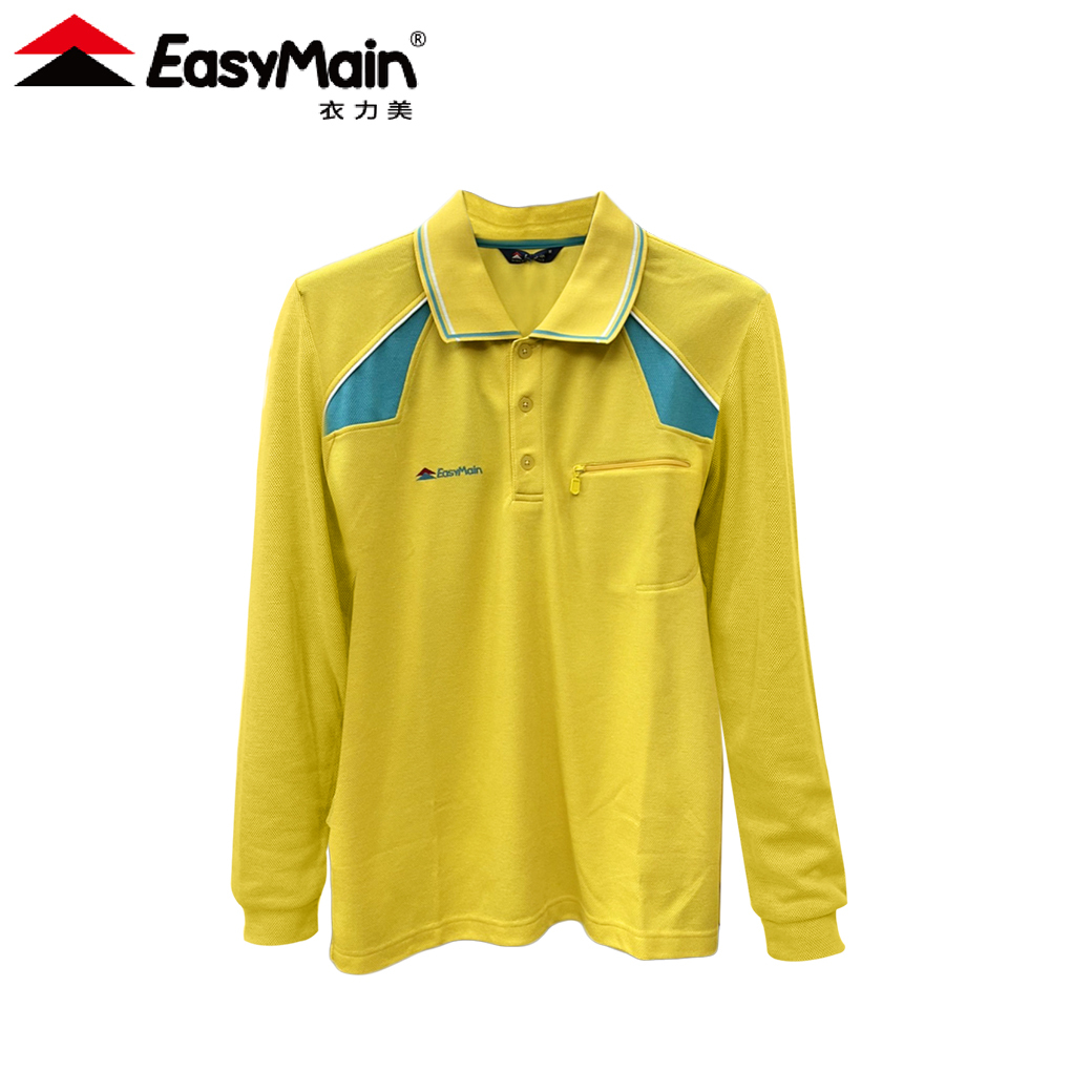EasyMain 衣力美 排汗長袖POLO衫 男款 (黃) 露營/戶外/休閒/旅遊/野餐/釣魚 12EMS13065
