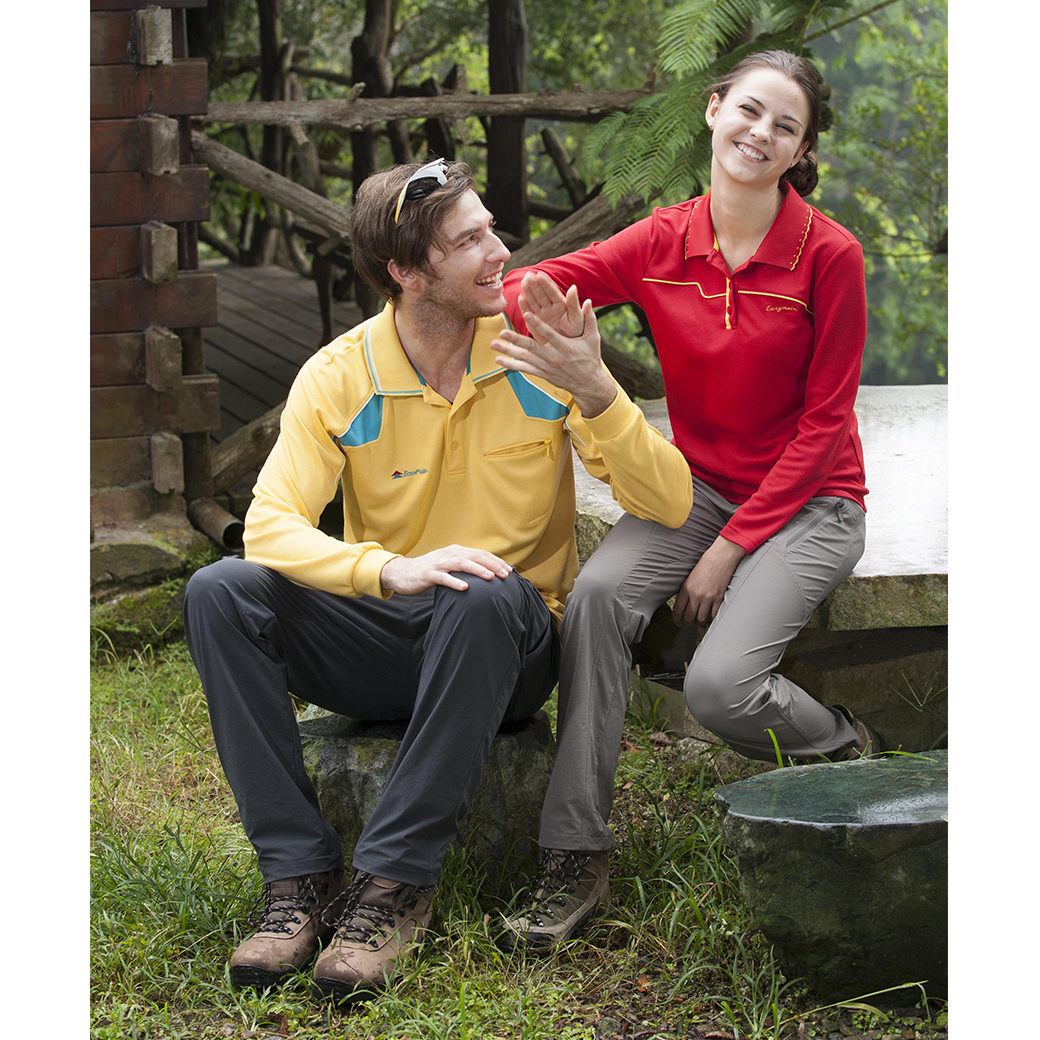 EasyMain 衣力美 排汗長袖POLO衫 男款 (黃) 露營/戶外/休閒/旅遊/野餐/釣魚 12EMS13065